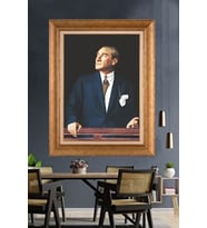 Altın Varaklı Çerçeveli Paspartulu Atatürk Tablo nh245 (Gold)