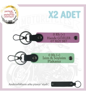 Hız Severlere, İsim Plaka ve 0 Rh (+) Kan Grubu Yazılı x2 Anahtarlık Set, Hediyelik, Yeşil-Pembe-Syh (Çok Renkli)