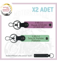 Hız Severlere, İsim Plaka ve 0 Rh (+) Kan Grubu Yazılı x2 Anahtarlık Set, Hediyelik, Yeşil-Pembe-Syh (Çok Renkli)