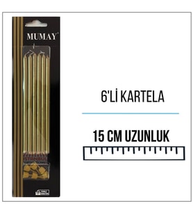 METALİK GOLD RENK UZUN MUM 15 CM 6'LI