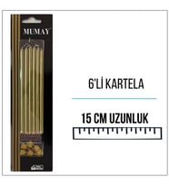 METALİK GOLD RENK UZUN MUM 15 CM 6'LI