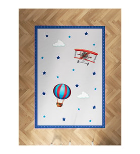 MEKTA HOME BEBEK VE ÇOCUK ODASI Uçak ve Uçan Balon Desenli Halı