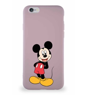 Apple iPhone 6 Soft Premier Kapak Mickey Mouse-B Tasarımlı Silikon Kılıf - Pudra (Şeffaf)