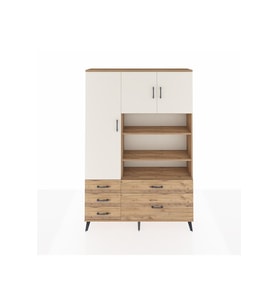 Arges Dolap 9 Raflı 5 Çekmeceli 3 Kapaklı 132x30x195 Çam-Aytaşı/Çam