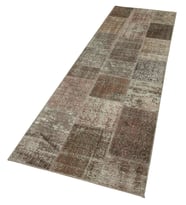 Vizon Kahve Geometrik Desenli Koridor Halısı El Dokuma Eskitme Vintage Stil Şıklığı