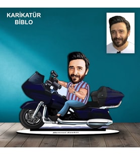 KİŞİYE ÖZEL ERKEK MOTORCU TASARIMLI KARİKATÜR BİBLO B43