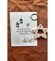 10 Adet Bayram Hediyesi - İnci Anahtarlık - Ramazan Hediyesi - Kartlı Jelatinli