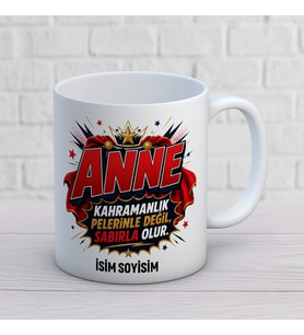 Kişiye Özel Kahraman Anne Tasarımlı İsimli Seramik Kupa Bardak