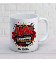 Kişiye Özel Kahraman Anne Tasarımlı İsimli Seramik Kupa Bardak