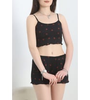 İp Askılı Şortlu Pegasus Pijama Takımı (Siyah)
