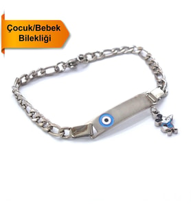 Bebek Bileklik Çelik Nazar Boncuklu Mickey Mouse BLK-965 (Beyaz)