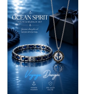 Paslanmaz Çelik Mavi Ocean Spirit Deniz Çapa Kolye Bileklik Seti