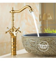 Sipahi Marble Altın Kaplama Çanak Lavabo Bataryası - Çift Kollu