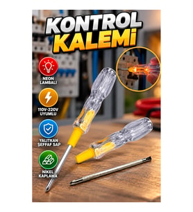110V-220V Neon Lambalı Kontrol Kalemi – Yalıtkan Şeffaf Sap ve Nikel Kaplama