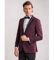Bordo Erkek Modern Fit Çizgili Mono Yaka Smokin Takım - 61321