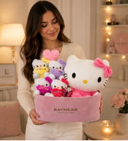 Premium Özel Seri Hello Kitty Peluş Hediye Pembe Kadife Kutuda