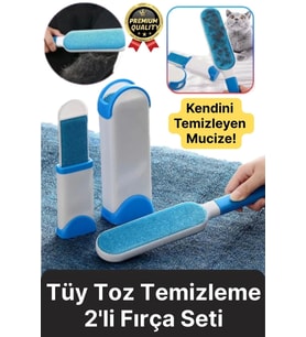 Çift Taraflı Kendini Temizleyen Mobilya Tişört Koltuk Kıyafet Halı Tüy Toplayıcı 2'li Fırça Seti