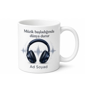 Kablosuz Kulaklık Temalı Baskılı Kupa Bardak Müzik Severlere Hediye