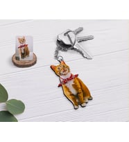 BK Gift Kişiye Özel Tam Boy Kedi Karikatürlü Ahşap Anahtarlık-1 (Beyaz)