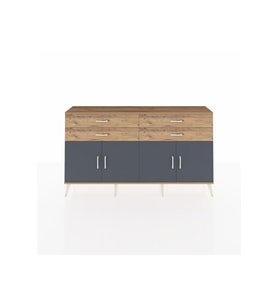 Arges Konsol 2 Raflı 4 Çekmeceli 8 Kapaklı 176x30x99 Çam-Antrasit/Çam