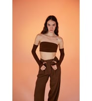 Straplez Model Kol Detaylı Noir Bluz Kahverengi