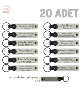 Üniversite Mezunlarına Anlamlı Hatıra, 20'li İsme Özel Anahtarlık Set, Anı Amaçlı, Beyaz & Gri