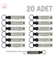 Üniversite Mezunlarına Anlamlı Hatıra, 20'li İsme Özel Anahtarlık Set, Anı Amaçlı, Beyaz & Gri