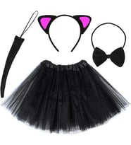 Kedi Kulak Taç Etek Kuyruk ve Papyon 4 lü Set Çocuk Pembe (Çok Renkli)
