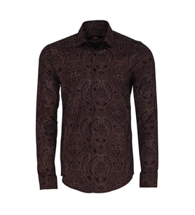 Kahverengi Desenli Slim Fit Gömlek - Wessi