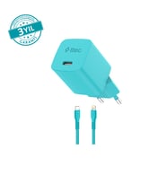 ttec SmartCharger GAN 20W PD Seyahat Hızlı Şarj Aleti + USB-C - Lightning 120cm Kablo Neon