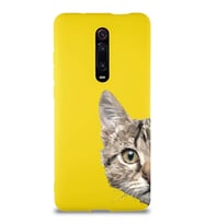 Xiaomi Redmi K20 Soft Premier Kapak Catface Tasarımlı Silikon Kılıf - Sarı (Şeffaf)