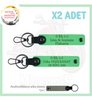 Motosiklet Tutkunlarına, İsim Plaka ve 0 (+) Kan Grubu Yazılı Acil Durum x2 Anahtarlık, F Yeşil-Gr