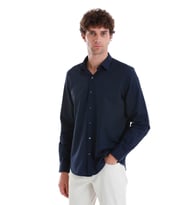 Lacivert Comfort Fit %100 Pamuk Slim Yaka Uzun Kollu Spor Gömlek