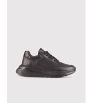 Hakiki Deri Siyah Bağcıklı Kadın Sneaker Spor Ayakkabı
