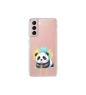 Samsung Galaxy S21 FE ile Uyumlu Splash Panda Tasarımlı Şeffaf Silikon Kılıf