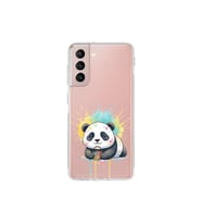 Samsung Galaxy S21 FE ile Uyumlu Splash Panda Tasarımlı Şeffaf Silikon Kılıf