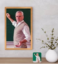 BK Gift Kişiye Özel Erkek Öğretmen Yağlıboya Tasarımlı Dekoratif Retro Ahşap Çerçeveli Tablo-1