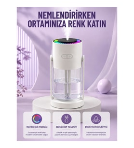 Mey İthalat® Sessiz Hava Nemlendirici Renkli Gece Işıklı Otomatik Kapanma Özellikli Nemlendirme Ciha
