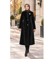 BROŞLU ANGORA KABAN-SİYAH
