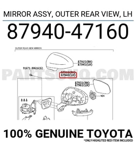 Toyota Prius C Elektrikli Ayna 2012 Sonrası Astarlı Sinyalli Sol (Oem No:8794047160)