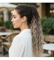 Lastik Tokalı At Kuyruğu Kabarık Afro Dalgalı / Küllü Kumral / Beyaz Platin Ombre