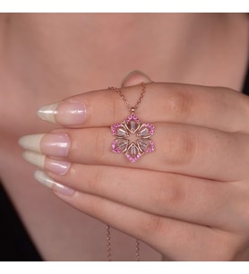 PEMBE KAR TANESİ 925 AYAR GÜMÜŞ KOLYE