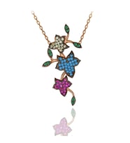 Renkli Taşlı Sarmaşıklı Çiçek Gümüş Kolye