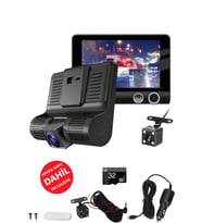 3 Kameralı Araç İç Ön ve Arka Yol Video Kaydedici Sürüş Güvenliği Kamerası G-Sensor 4inç Büyük Ekran