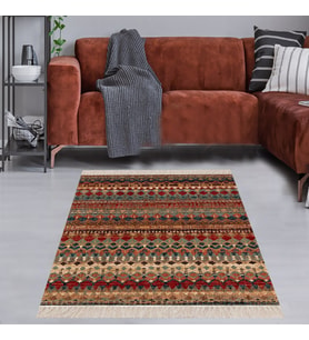 Kilim Desenli Etnik Dijital Baskı Yıkanabilir Kaymaz Taban Eskitme Salon Halı ve Yolluk (Kahverengi)