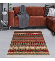Kilim Desenli Etnik Dijital Baskı Yıkanabilir Kaymaz Taban Eskitme Salon Halı ve Yolluk (Kahverengi)