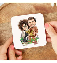Kişiye Özel Taş Devri Aşıkları Karikatürlü Bardak Altlığı