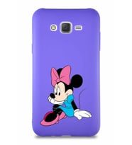 Samsung Galaxy J7 Core Soft Premier Kapak Minnie Mouse-E Tasarımlı Silikon Kılıf - Mor (Şeffaf)