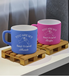 BK Gift Kişiye Özel İsimli Best Friend 2’li Mavi ve Pembe Renkli Middle Çay & Kahve Fincanı-2, Arkadaşa Hediye, Sevgiliye Hediye