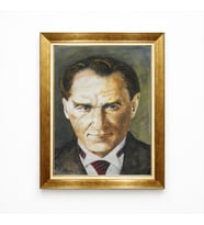 Tablore Atatürk Portre Modern Sanat Suluboya Desenli Çerçeveli Tablo - Sanatsal Atatürk Tablosu